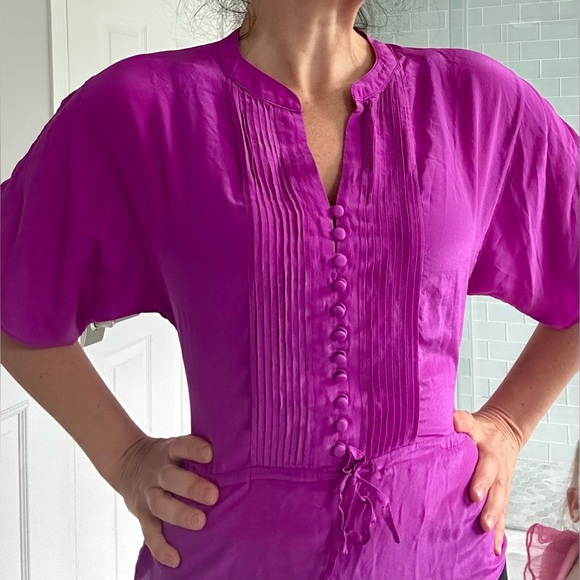 Silk Dolman Sleeve Purple Waist Tie Top - Picture 5 of 8